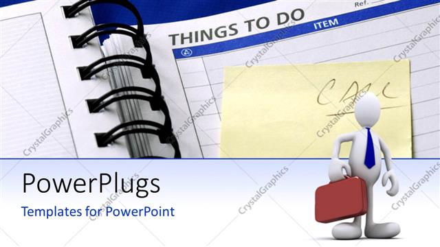  Presentation with planner - A 3D character standing in front of a note book planner