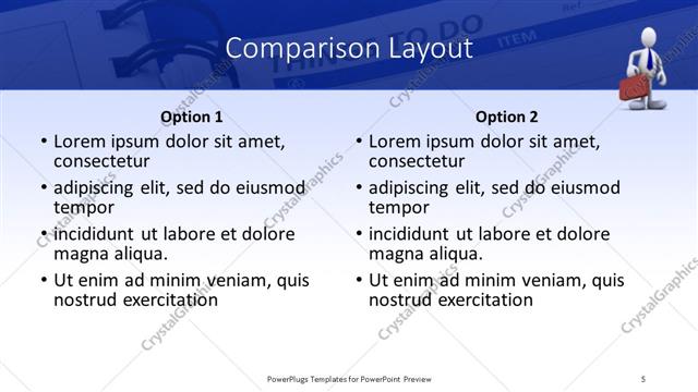 Comparison presentation slide layout