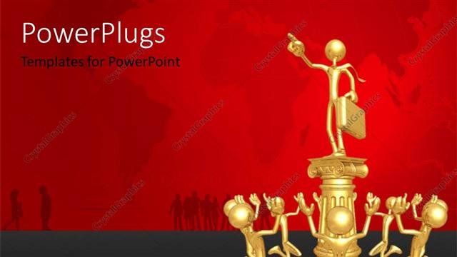  Presentation with character - A 3D character standing on a podium on a red background