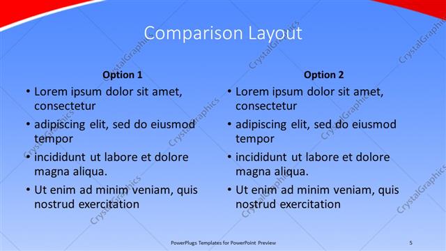 Comparison presentation slide layout