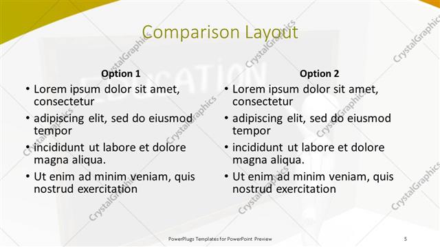 Comparison presentation slide layout