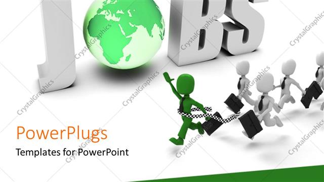  Presentation with job - 3D characters running toward a text that spell out the word 