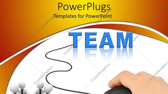  Presentation with team hands - 3D characters shaking hands with mouse and a background text that spells out 