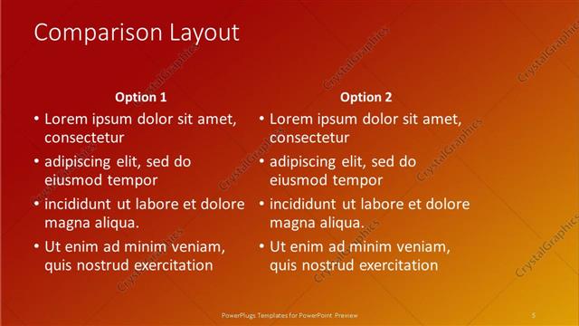 Comparison presentation slide layout