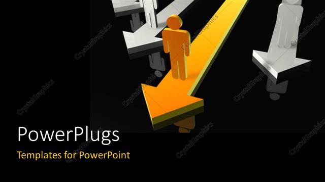  Presentation with arrows - 3D characters standing on lots of arrows on a black background