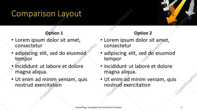 Comparison presentation slide layout
