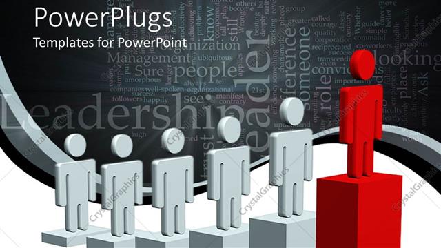  Presentation with leader - 3D chart depicting leadership with men standing on bars of bar chart