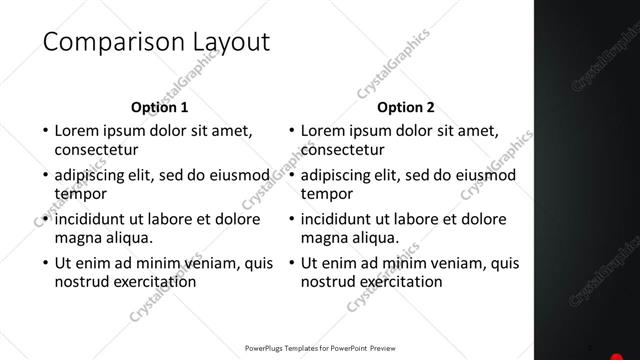 Comparison presentation slide layout