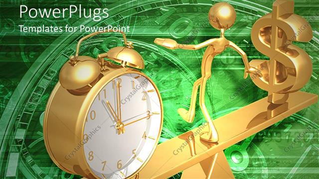  Presentation with time money - 3D chrome balance scale weighting time vs money