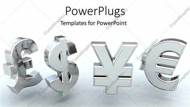  Presentation with grey - 3D chrome currency symbols on grey background