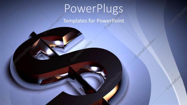  Presentation with dollar sign - 3D chrome plated dollar sign on blue surface