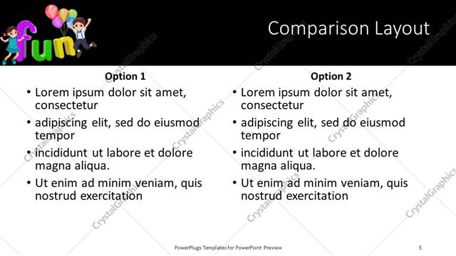 Comparison presentation slide layout