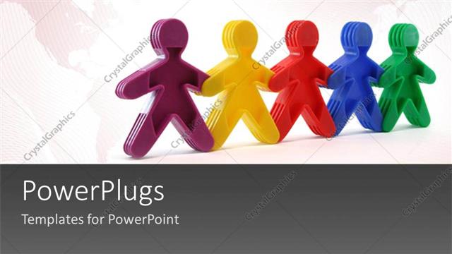  Presentation with team hands - 3D colored men hold hands over world map in background?