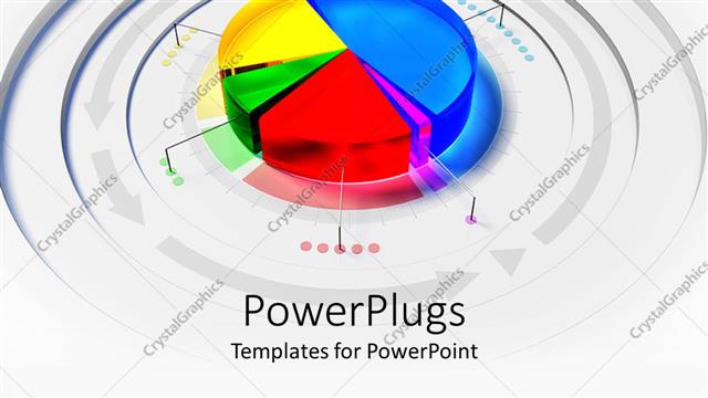  Presentation with pie chart - 3D colorful pie chart framed by arrows on gray background