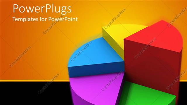  Presentation with diagram - 3D colorful pie chart with raised pieces, orange and black background
