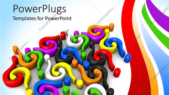  Presentation with lines - 3D colorful question marks and colored waving lines on gradient blue to white background