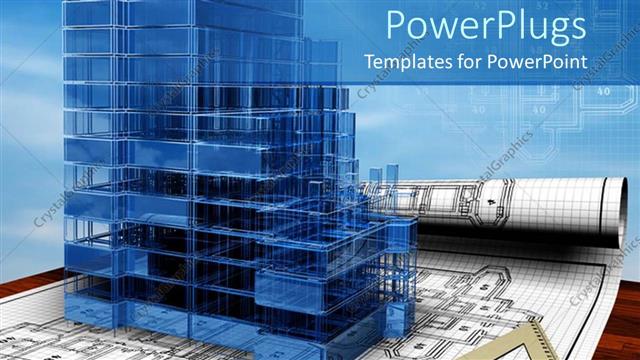  Presentation with design - A 3D conceptual design of the house with blue background