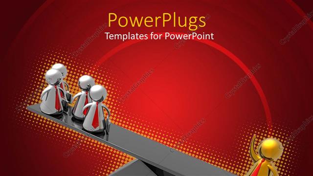  Presentation with balance - 3D depiction of a balance beam with a golden leader and others at different ends