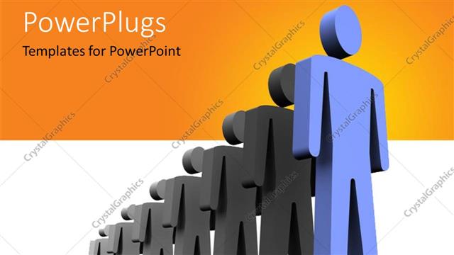  Presentation with color orange - 3D depiction of the leader in blue standing in front and team behind with orange color