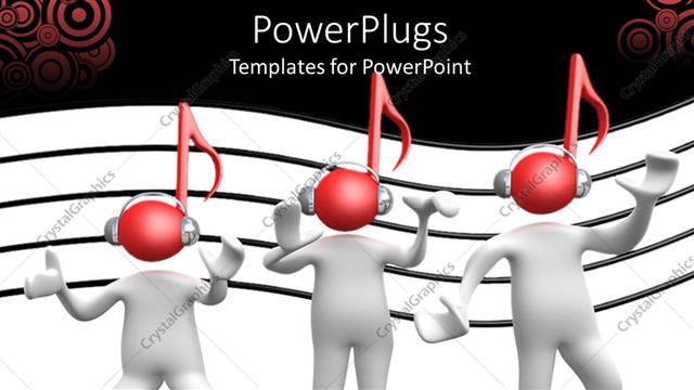  Presentation with music - 3D depiction of men dancing with music symbol as head and headphones