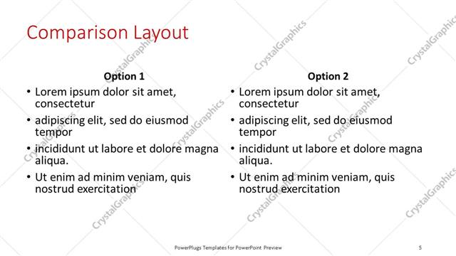 Comparison presentation slide layout