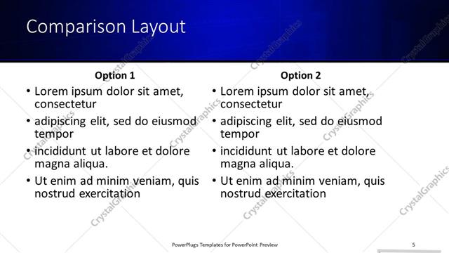 Comparison presentation slide layout