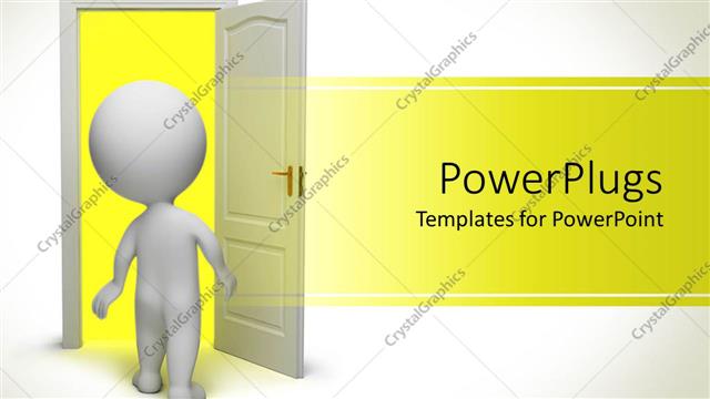  Presentation with man door - A 3D design of a man opening the door on white background