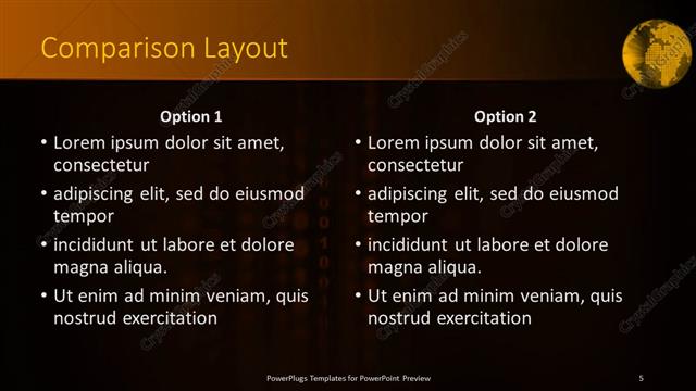 Comparison presentation slide layout