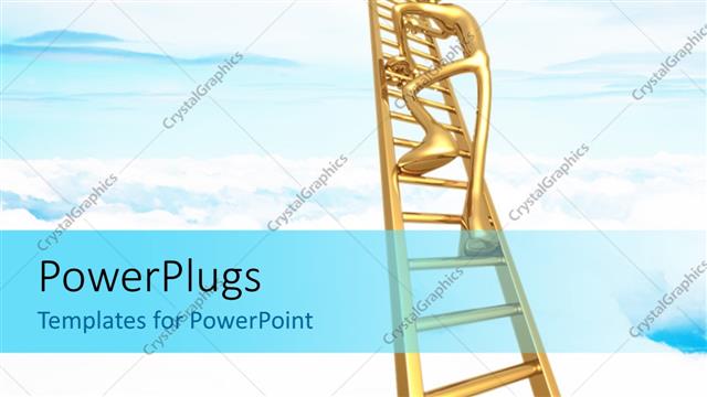  Presentation with climbing - 3D figure climbing up the ladder with clouds in the background