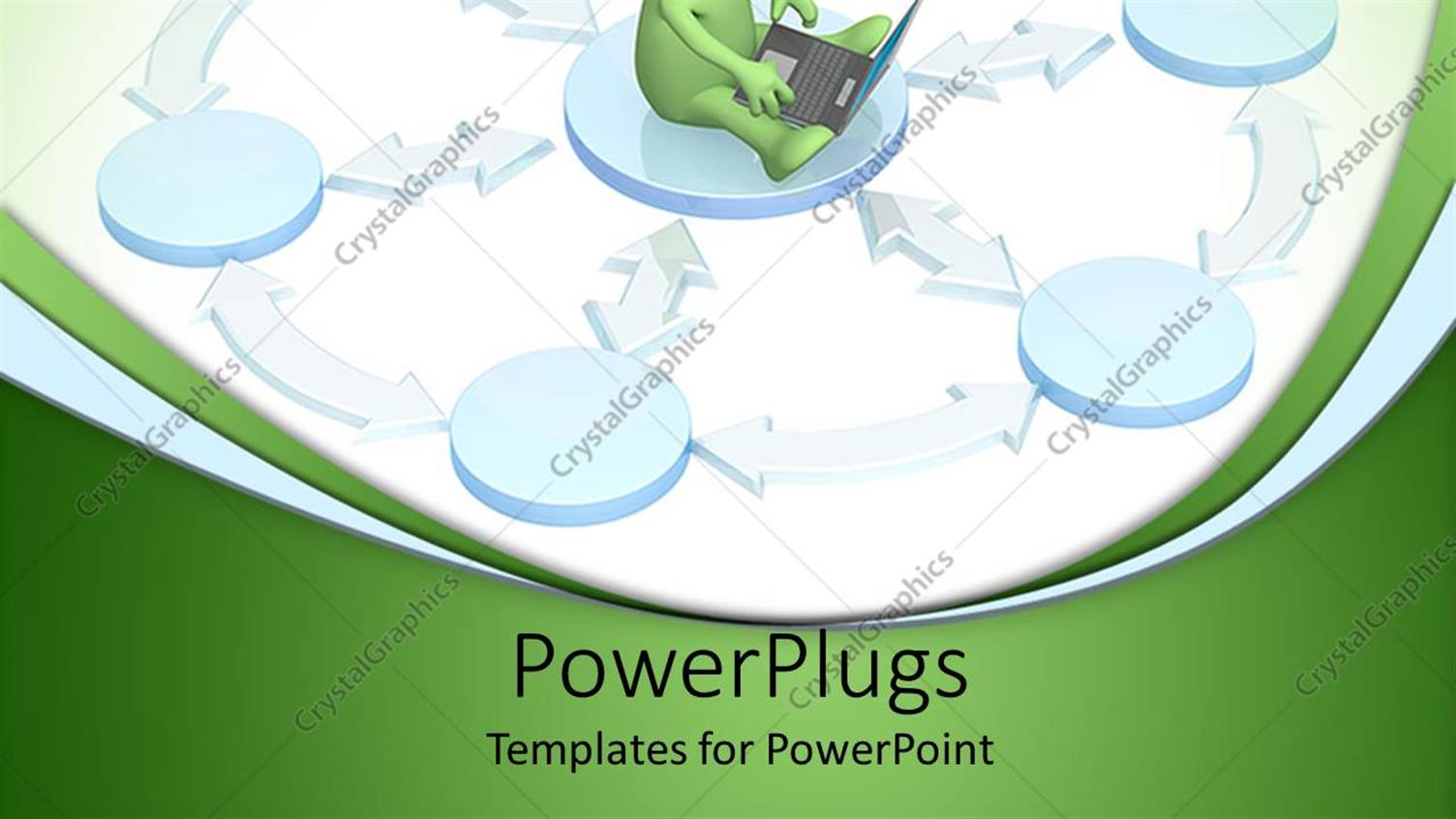 Featuring 3D Figure Holdin Laptop on Lap Sitting Inside a Round Diagram