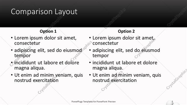 Comparison presentation slide layout