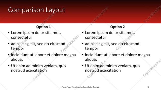 Comparison presentation slide layout