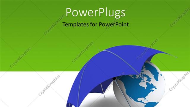  Presentation with green color - 3D globe covered with an umbrella depicting insurance, green color