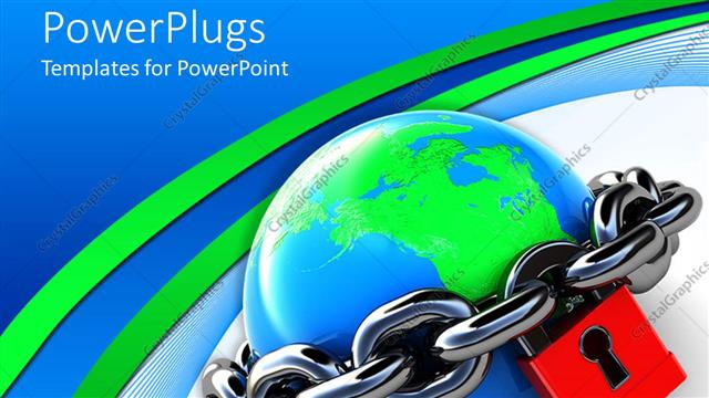  Presentation with red globe - 3D globe surrounded by silver chain with red lock