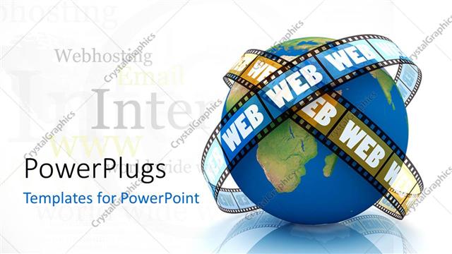  Presentation with web - 3D globe with WEB strip revolving around and internet keywords in the background
