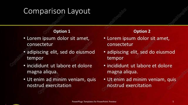 Comparison presentation slide layout