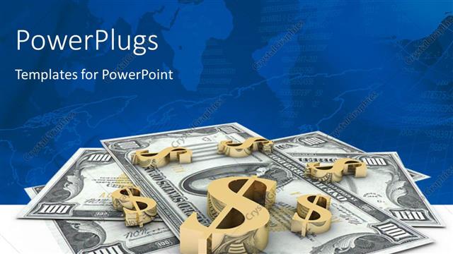  Presentation with dollar signs - 3D gold dollar signs on hundred dollar bills with world map