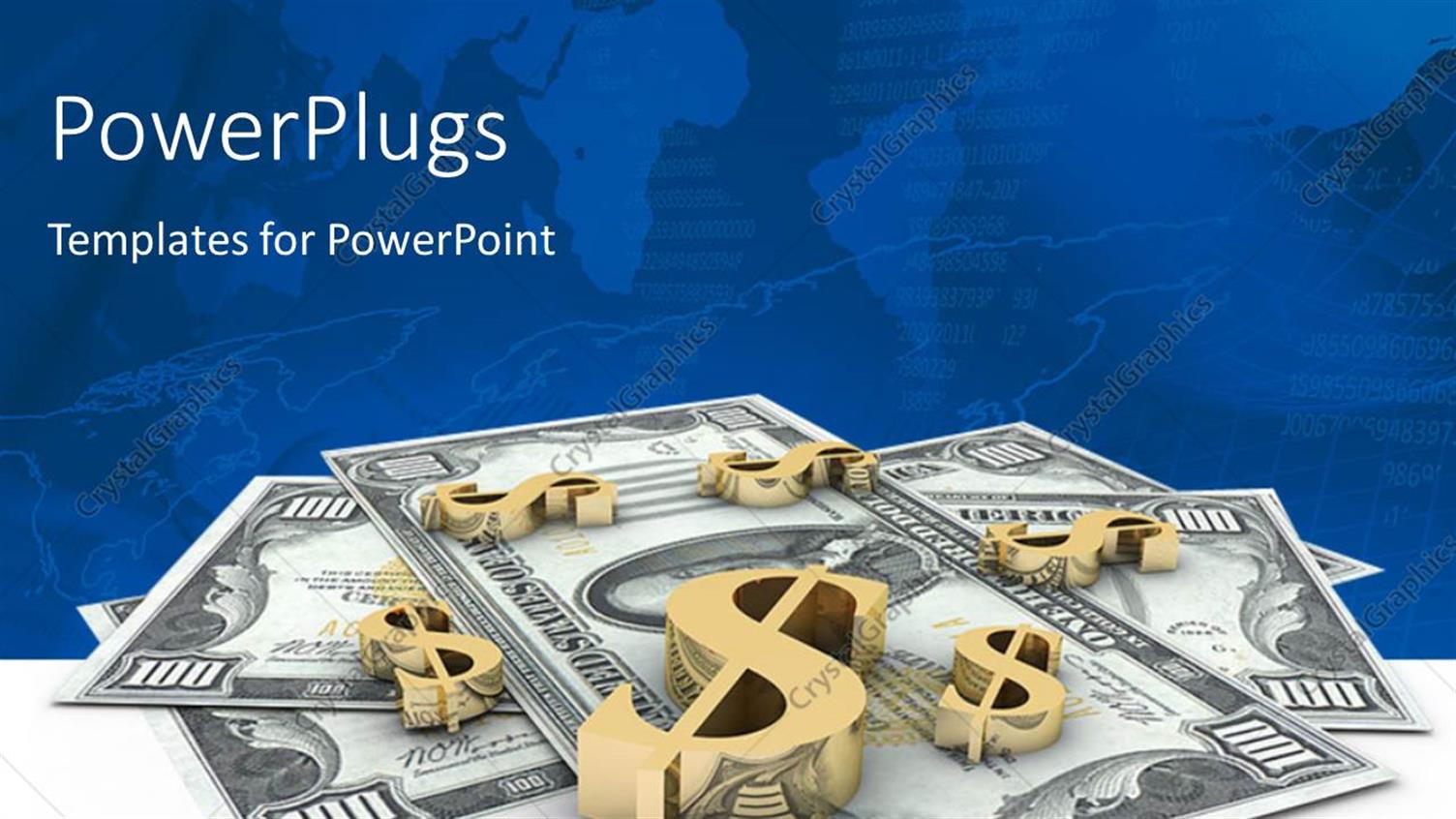 Featuring 3D Gold Dollar Signs on Hundred Dollar Bills with World Map