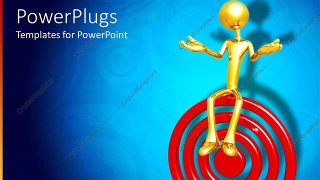  Presentation with blue gold - 3D gold figure sitting on red circle that looks similar to a target on a blue background with faded circles