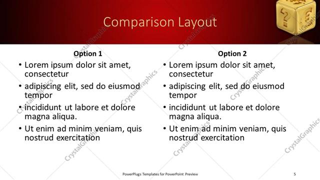 Comparison presentation slide layout