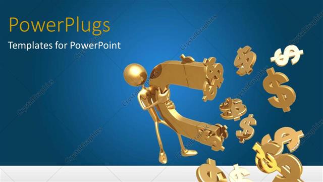  Presentation with dollar signs - 3D golden figure holding huge horseshoe magnet attracting dollar signs