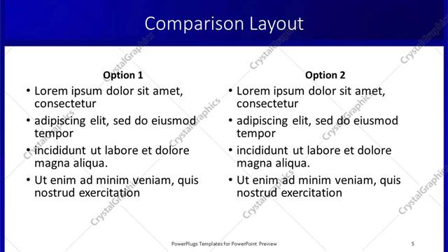 Comparison presentation slide layout