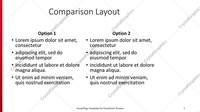 Comparison presentation slide layout