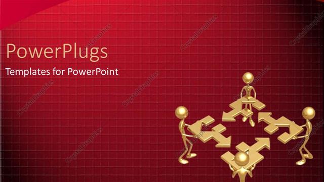  Presentation with holding puzzle pieces - 3D golden figures holding puzzle pieces with arrows trying to connect them to finish puzzle