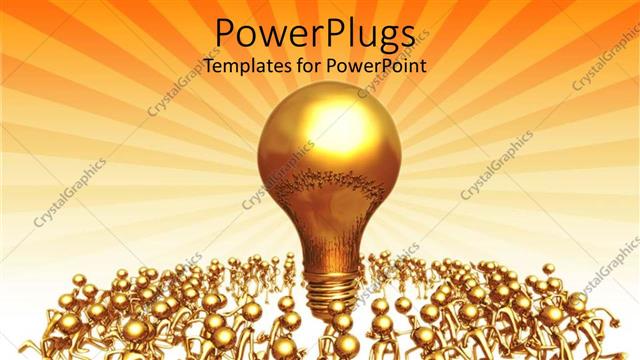  Presentation with golden light - 3D golden figures running towards huge golden light bulb