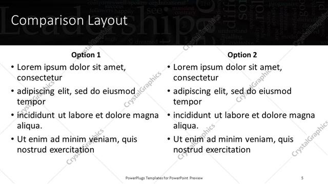 Comparison presentation slide layout