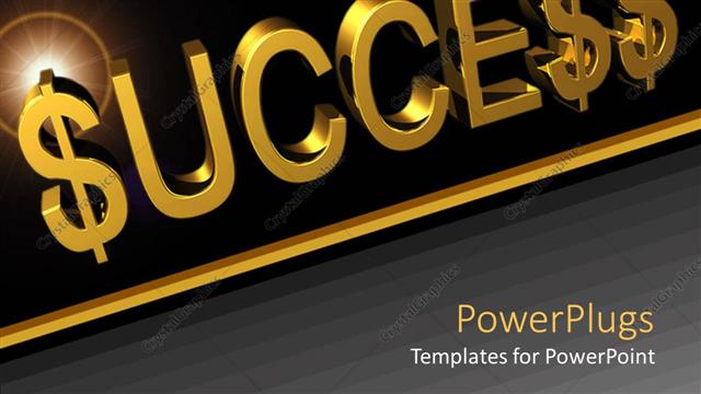  Presentation with golden dollar sign - 3D golden success word with dollar sign instead of s letter in word
