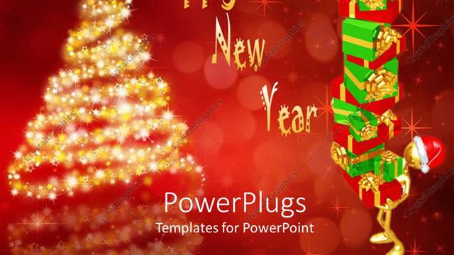  Presentation with graphic - 3D graphic of a character carrying Christmas gifts and a Christmas tree