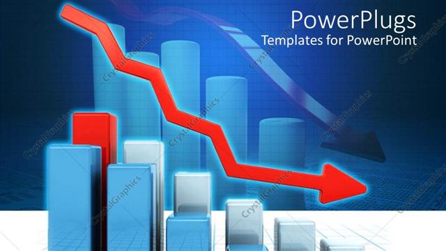  Presentation with graphic - 3D graphic chart bars with red falling arrow representing falling profits