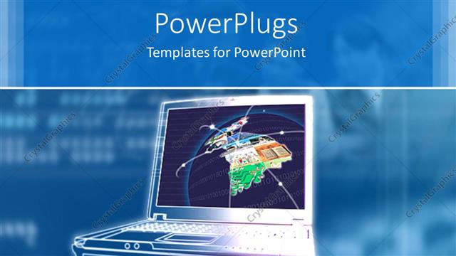  Presentation with graphic - 3D graphic of an open laptop with a globe and orbits in it